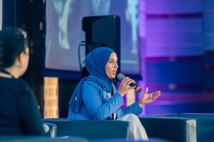 aaliya masoodi speaking at doha women forum panel discussion on global citizenship